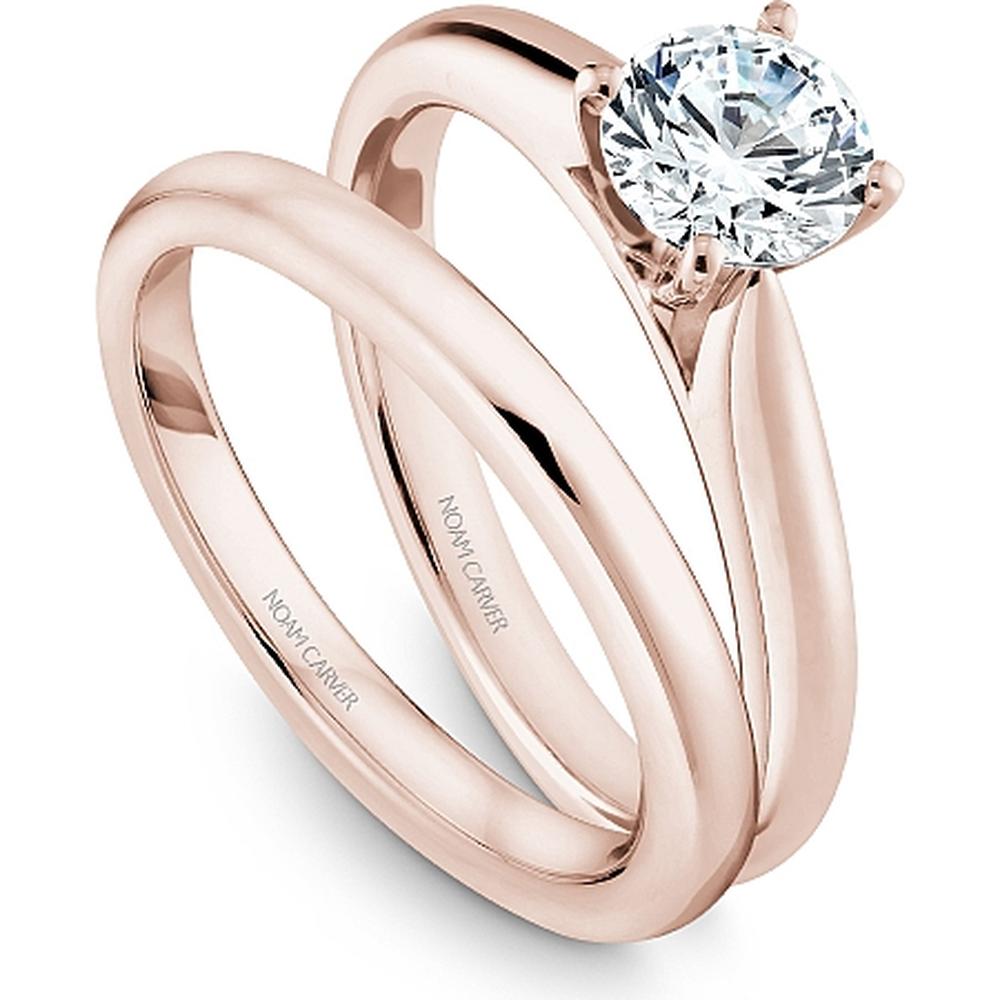 Round Cut Diamond Engagement Ring with Side Stones and Rose Gold Band by Noam Carver<em> - Choose Your Center Diamond: 1 to 5 Carats, Sustainable Lab-Grown or Natural Earth-Mined</em>