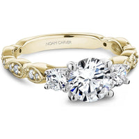 Round Cut Diamond Engagement Ring with Side Stones, Milgrain Detailing, and Marquise Pattern Band in Yellow Gold and White Gold by Noam Carver<em> - Choose Your Center Diamond: 1 to 5 Carats, Sustainable Lab-Grown or Natural Earth-Mined</em>