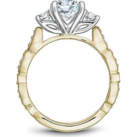 Round Cut Diamond Engagement Ring with Side Stones, Milgrain Detailing, and Marquise Pattern Band in Yellow Gold and White Gold by Noam Carver<em> - Choose Your Center Diamond: 1 to 5 Carats, Sustainable Lab-Grown or Natural Earth-Mined</em>