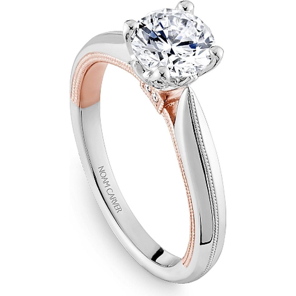 Round Cut Diamond Engagement Ring with Simple White Gold Band and Rose Gold Inner Detail by Noam Carver<em> - Choose Your Center Diamond: 1 to 5 Carats, Sustainable Lab-Grown or Natural Earth-Mined</em>