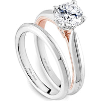 Round Cut Diamond Engagement Ring with Simple White Gold Band and Rose Gold Inner Detail by Noam Carver<em> - Choose Your Center Diamond: 1 to 5 Carats, Sustainable Lab-Grown or Natural Earth-Mined</em>