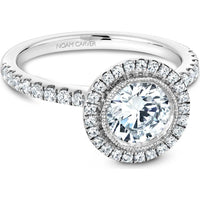 Round Cut Diamond Engagement Ring with Single Halo and Pavé Band in White Gold by Noam Carver<em> - Choose Your Center Diamond: 1 to 5 Carats, Sustainable Lab-Grown or Natural Earth-Mined</em>