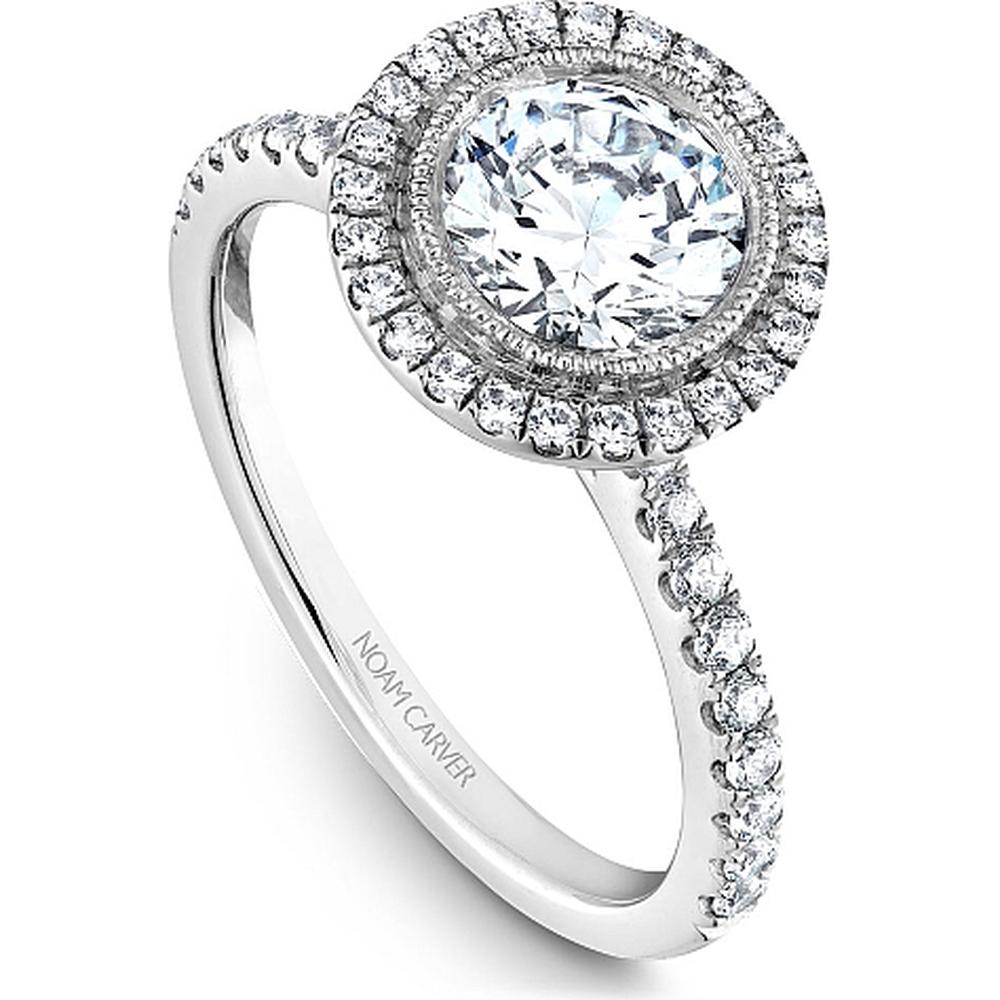 Round Cut Diamond Engagement Ring with Single Halo and Pavé Band in White Gold by Noam Carver<em> - Choose Your Center Diamond: 1 to 5 Carats, Sustainable Lab-Grown or Natural Earth-Mined</em>