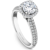 Round Cut Diamond Engagement Ring with Single Halo, Hidden Diamond, and Twin Pavé Band in White Gold by Noam Carver<em> - Choose Your Center Diamond: 1 to 5 Carats, Sustainable Lab-Grown or Natural Earth-Mined</em>