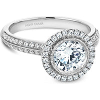 Round Cut Diamond Engagement Ring with Single Halo, Milgrain Detailing, and Twin Pavé Band in White Gold by Noam Carver<em> - Choose Your Center Diamond: 1 to 5 Carats, Sustainable Lab-Grown or Natural Earth-Mined</em>