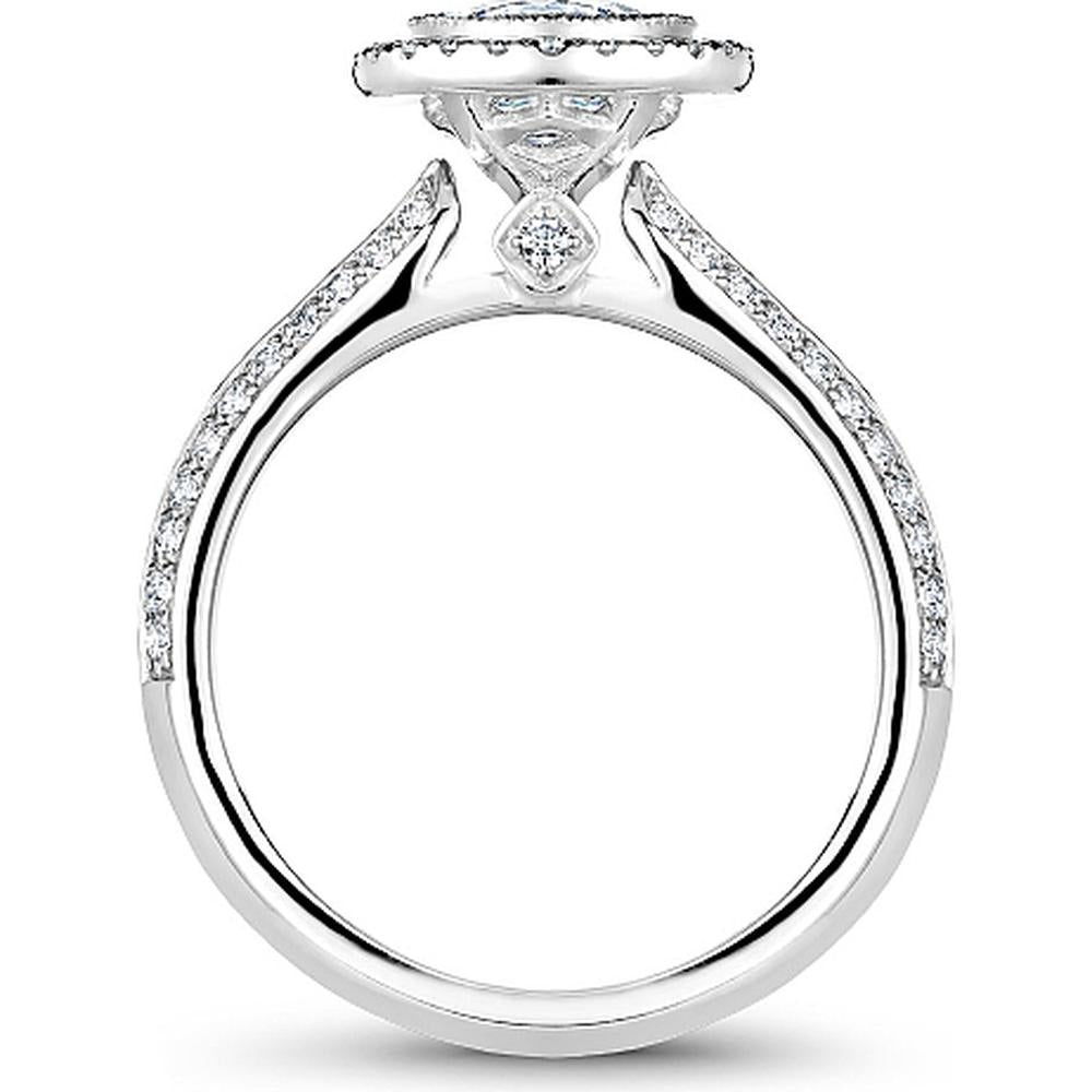 Round Cut Diamond Engagement Ring with Single Halo, Milgrain Detailing, and Twin Pavé Band in White Gold by Noam Carver<em> - Choose Your Center Diamond: 1 to 5 Carats, Sustainable Lab-Grown or Natural Earth-Mined</em>