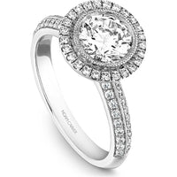 Round Cut Diamond Engagement Ring with Single Halo, Milgrain Detailing, and Twin Pavé Band in White Gold by Noam Carver<em> - Choose Your Center Diamond: 1 to 5 Carats, Sustainable Lab-Grown or Natural Earth-Mined</em>