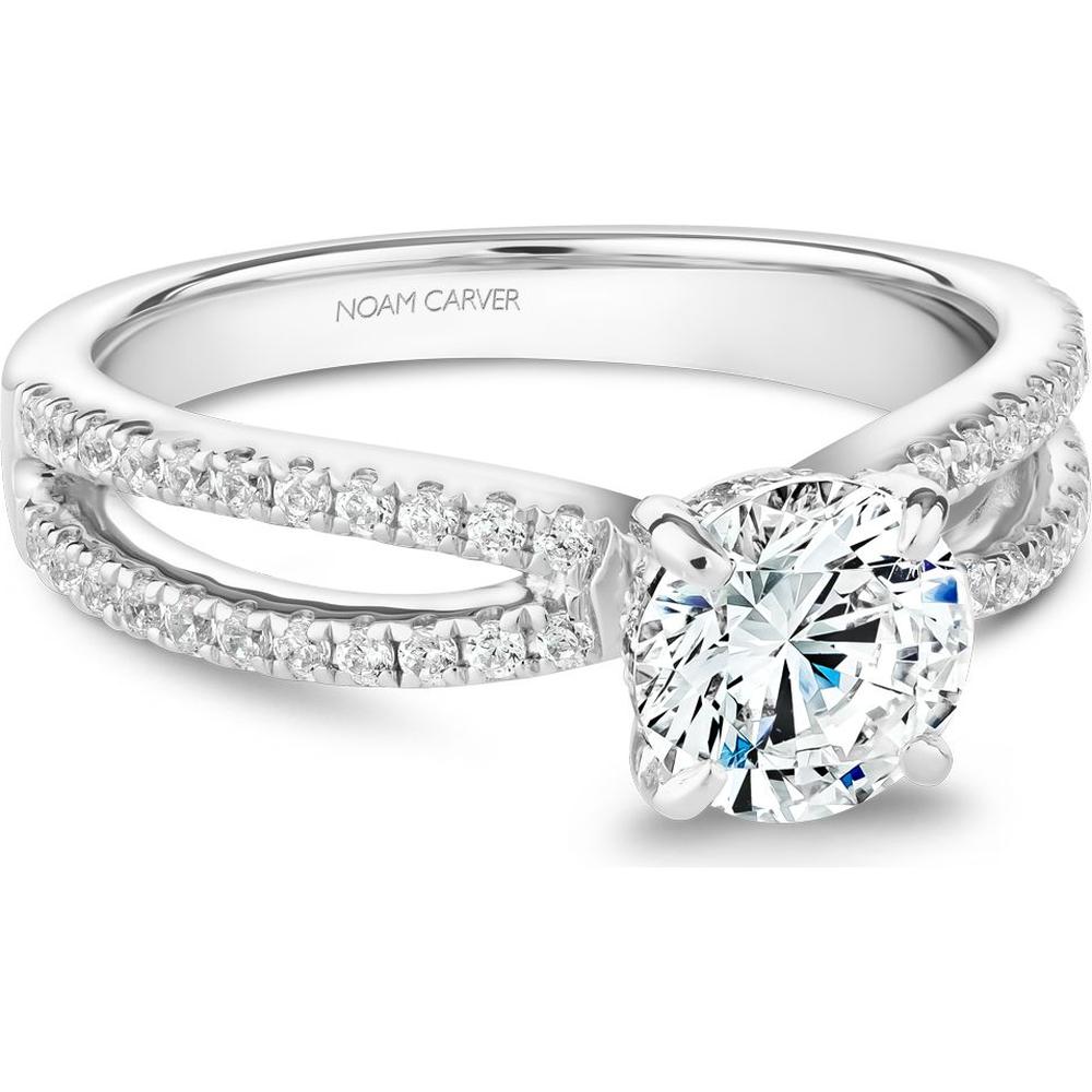 Round Cut Diamond Engagement Ring with Split Shank and Hidden Halo in White Gold by Noam Carver<em> - Choose Your Center Diamond: 1 to 5 Carats, Sustainable Lab-Grown or Natural Earth-Mined</em>