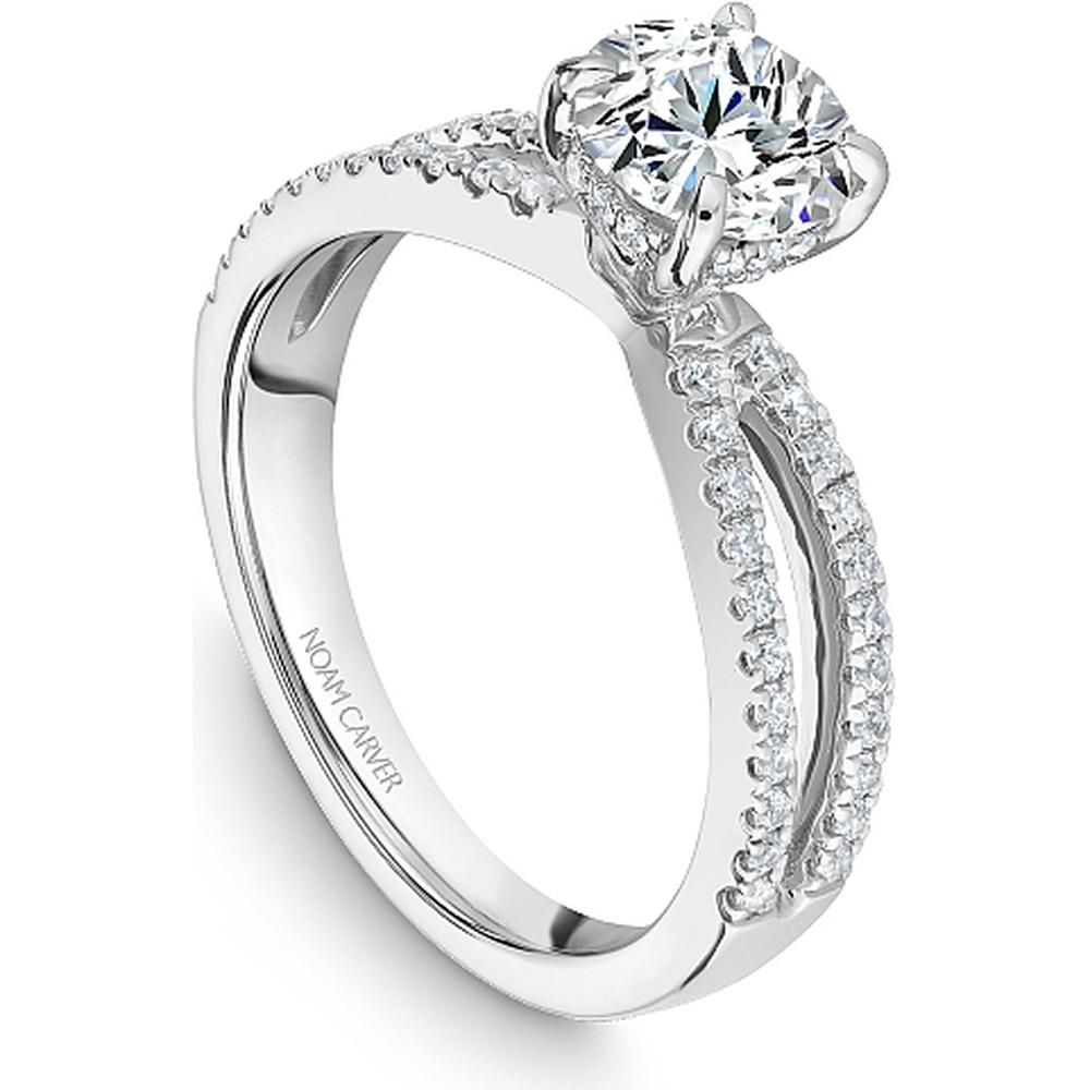 Round Cut Diamond Engagement Ring with Split Shank and Hidden Halo in White Gold by Noam Carver<em> - Choose Your Center Diamond: 1 to 5 Carats, Sustainable Lab-Grown or Natural Earth-Mined</em>