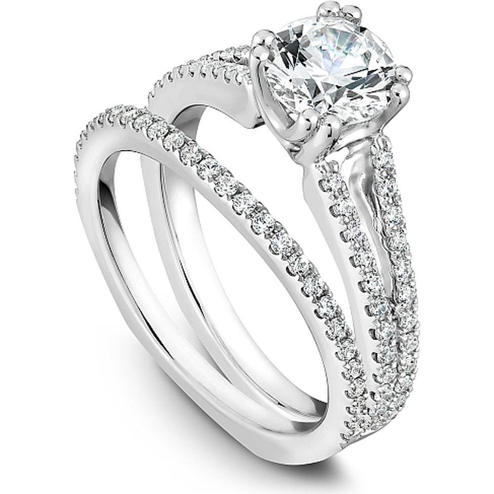 Round Cut Diamond Engagement Ring with Split Shank and Pavé Band in Wh ...
