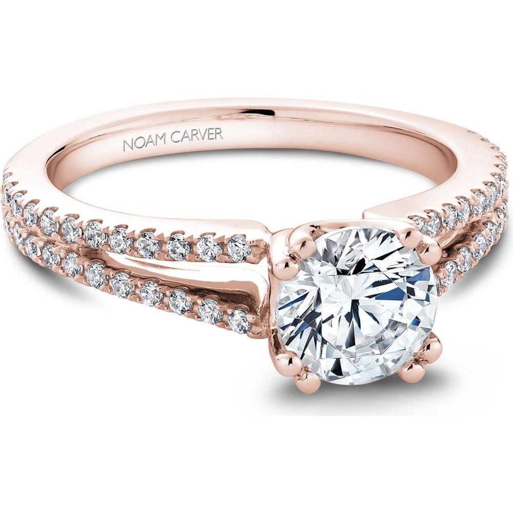 Round Cut Diamond Engagement Ring with Split Shank and Pav&eacute; Diamonds in Rose Gold by Noam Carver<em> - Choose Your Center Diamond: 1 to 5 Carats, Sustainable Lab-Grown or Natural Earth-Mined</em>