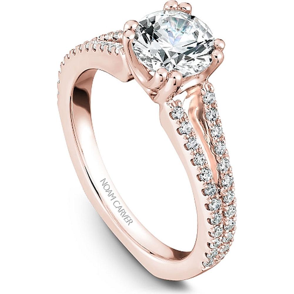 Round Cut Diamond Engagement Ring with Split Shank and Pav&eacute; Diamonds in Rose Gold by Noam Carver<em> - Choose Your Center Diamond: 1 to 5 Carats, Sustainable Lab-Grown or Natural Earth-Mined</em>