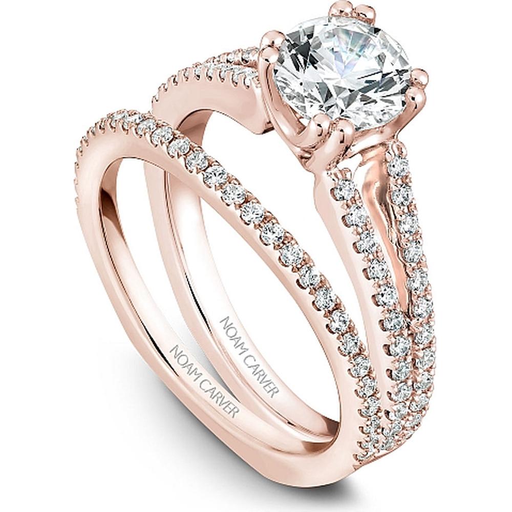 Round Cut Diamond Engagement Ring with Split Shank and Pav&eacute; Diamonds in Rose Gold by Noam Carver<em> - Choose Your Center Diamond: 1 to 5 Carats, Sustainable Lab-Grown or Natural Earth-Mined</em>