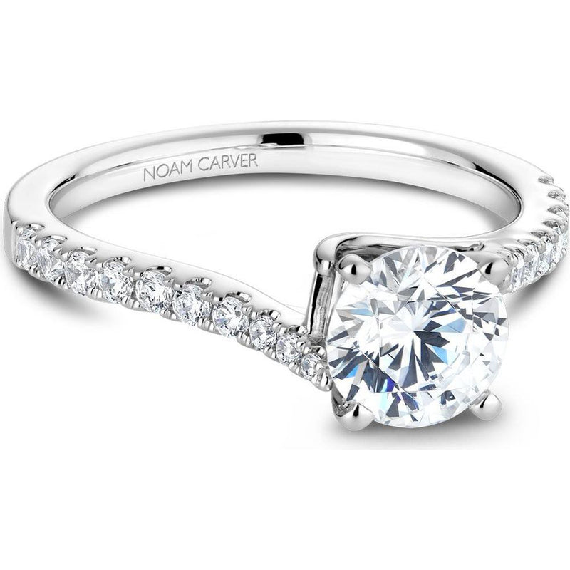 Round Cut Diamond Engagement Ring with Split Twist Band in White Gold ...