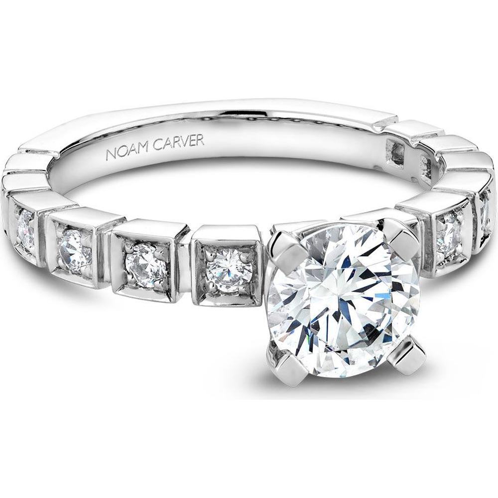Round Cut Diamond Engagement Ring with Square Settings and Prong Set Diamonds in White Gold by Noam Carver<em> - Choose Your Center Diamond: 1 to 5 Carats, Sustainable Lab-Grown or Natural Earth-Mined</em>