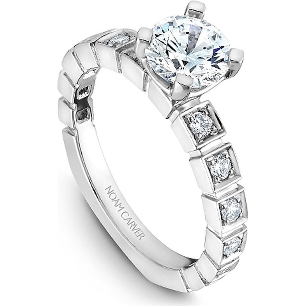 Round Cut Diamond Engagement Ring with Square Settings and Prong Set Diamonds in White Gold by Noam Carver<em> - Choose Your Center Diamond: 1 to 5 Carats, Sustainable Lab-Grown or Natural Earth-Mined</em>