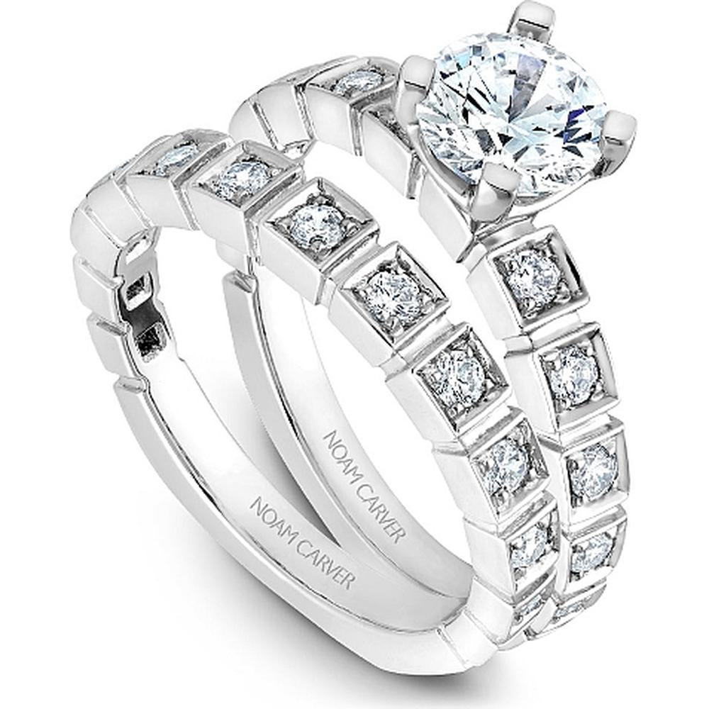 Round Cut Diamond Engagement Ring with Square Settings and Prong Set Diamonds in White Gold by Noam Carver<em> - Choose Your Center Diamond: 1 to 5 Carats, Sustainable Lab-Grown or Natural Earth-Mined</em>