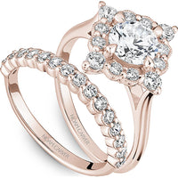 Round Cut Diamond Engagement Ring with Starburst Halo and Milgrain Detailing in Rose Gold by Noam Carver<em> - Choose Your Center Diamond: 1 to 5 Carats, Sustainable Lab-Grown or Natural Earth-Mined</em>