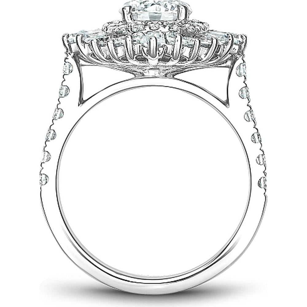 Round Cut Diamond Engagement Ring with Sunburst Halo, Baguette and Round Diamonds, and Pavé Band in White Gold by Noam Carver<em> - Choose Your Center Diamond: 1 to 5 Carats, Sustainable Lab-Grown or Natural Earth-Mined</em>