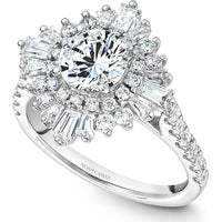 Round Cut Diamond Engagement Ring with Sunburst Halo, Baguette and Round Diamonds, and Pavé Band in White Gold by Noam Carver<em> - Choose Your Center Diamond: 1 to 5 Carats, Sustainable Lab-Grown or Natural Earth-Mined</em>