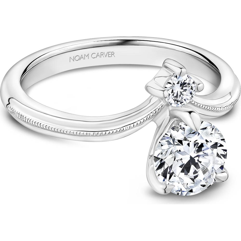 Round Cut Diamond Engagement Ring with Sweeping Design and Accent Diamond in White Gold by Noam Carver<em> - Choose Your Center Diamond: 1 to 5 Carats, Sustainable Lab-Grown or Natural Earth-Mined</em>