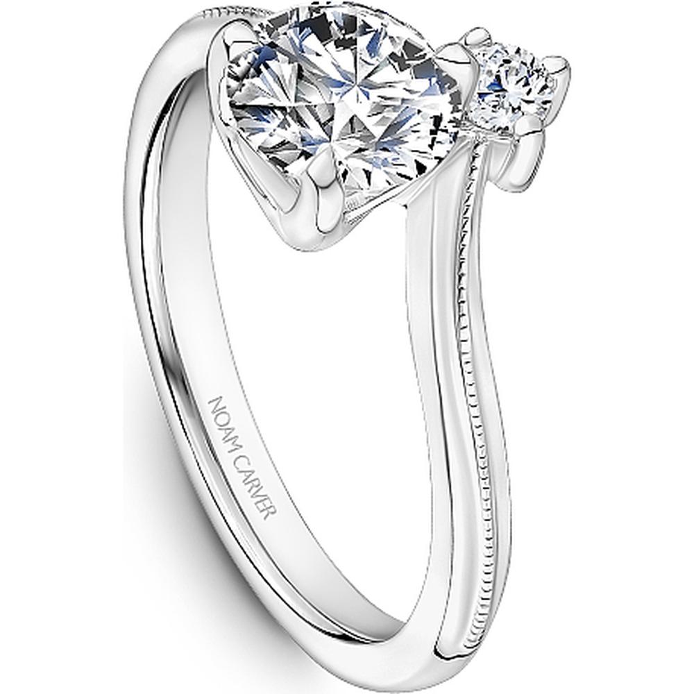 Round Cut Diamond Engagement Ring with Sweeping Design and Accent Diamond in White Gold by Noam Carver<em> - Choose Your Center Diamond: 1 to 5 Carats, Sustainable Lab-Grown or Natural Earth-Mined</em>