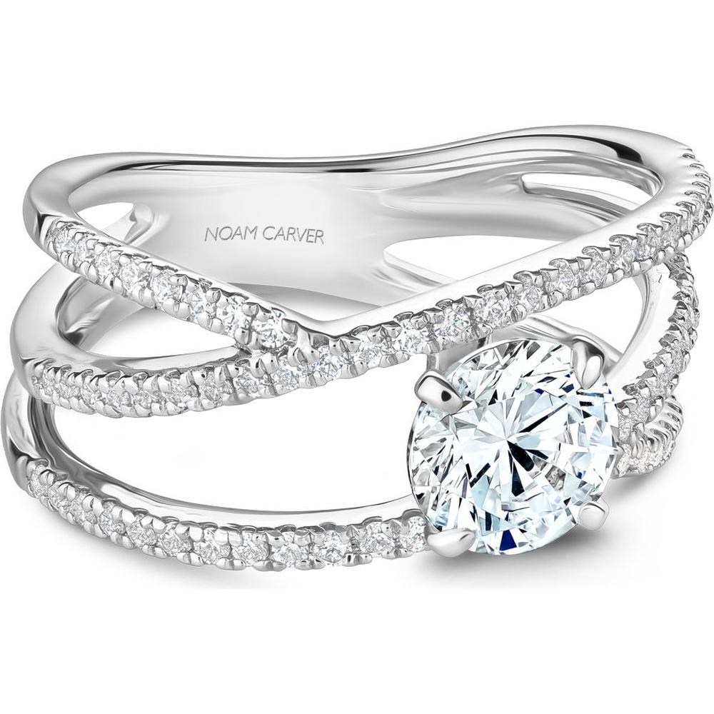 Round Cut Diamond Engagement Ring with Three Intertwined Bands and Pavé Setting in White Gold by Noam Carver<em> - Choose Your Center Diamond: 1 to 5 Carats, Sustainable Lab-Grown or Natural Earth-Mined</em>