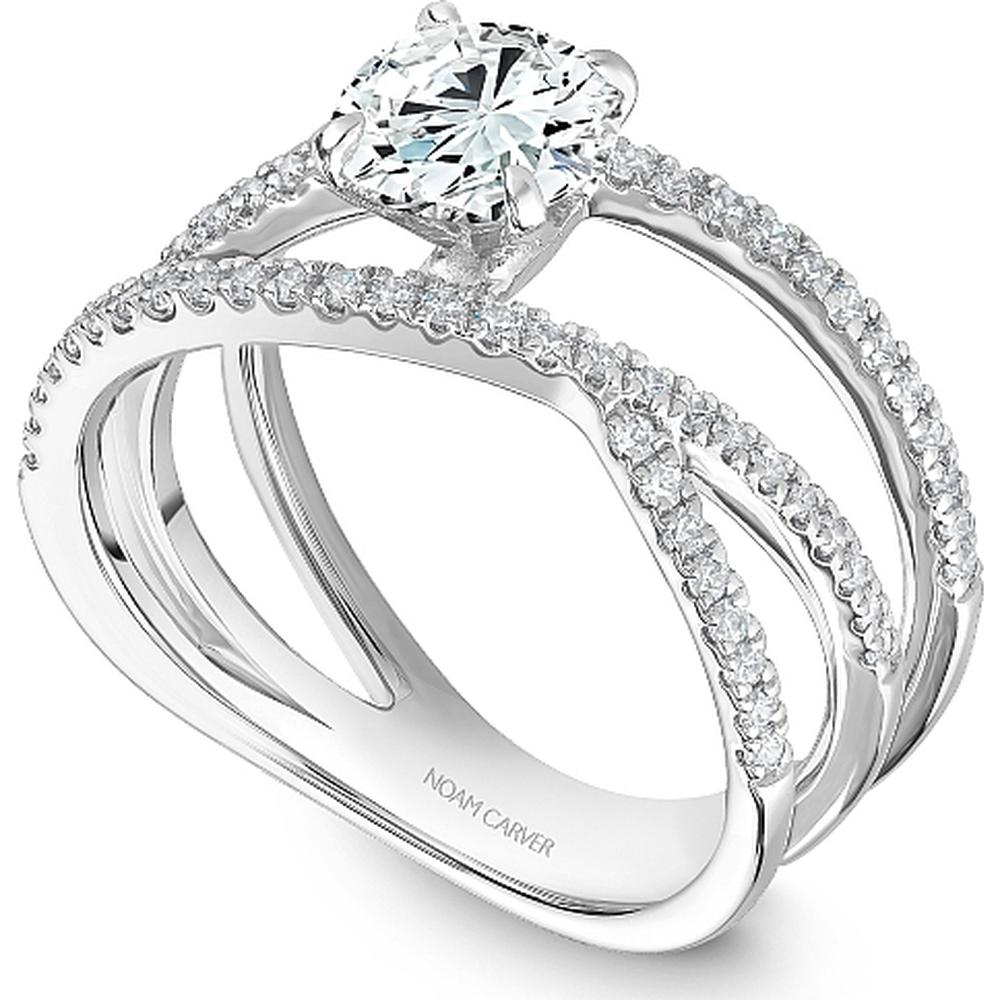 Round Cut Diamond Engagement Ring with Three Intertwined Bands and Pavé Setting in White Gold by Noam Carver<em> - Choose Your Center Diamond: 1 to 5 Carats, Sustainable Lab-Grown or Natural Earth-Mined</em>