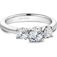 Round Cut Diamond Engagement Ring with Three-Stone Setting and Polished Band in White Gold by Noam Carver<em> - Choose Your Center Diamond: 1 to 5 Carats, Sustainable Lab-Grown or Natural Earth-Mined</em>