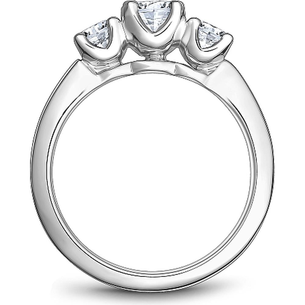 Round Cut Diamond Engagement Ring with Three-Stone Setting and Polished Band in White Gold by Noam Carver<em> - Choose Your Center Diamond: 1 to 5 Carats, Sustainable Lab-Grown or Natural Earth-Mined</em>