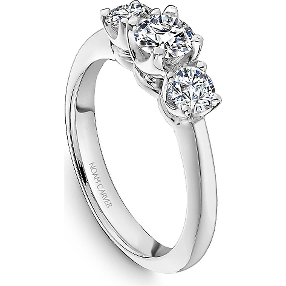 Round Cut Diamond Engagement Ring with Three-Stone Setting and Polished Band in White Gold by Noam Carver<em> - Choose Your Center Diamond: 1 to 5 Carats, Sustainable Lab-Grown or Natural Earth-Mined</em>