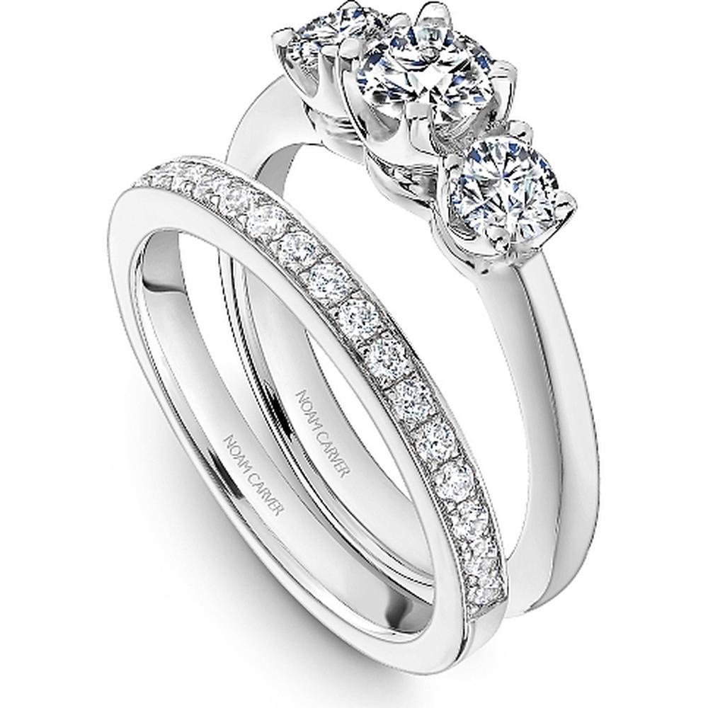Round Cut Diamond Engagement Ring with Three-Stone Setting and Polished Band in White Gold by Noam Carver<em> - Choose Your Center Diamond: 1 to 5 Carats, Sustainable Lab-Grown or Natural Earth-Mined</em>