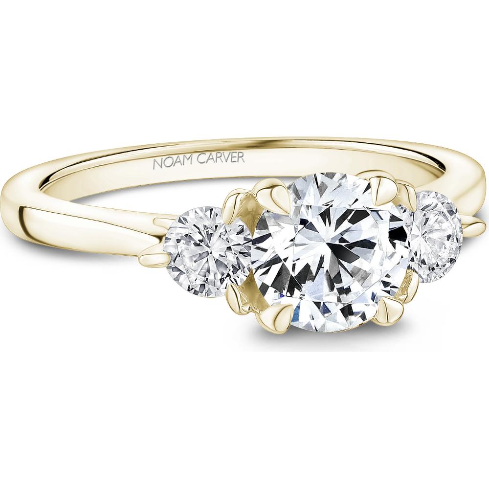 Round Cut Diamond Engagement Ring with Three-Stone Setting in Yellow Gold by Noam Carver<em> - Choose Your Center Diamond: 1 to 5 Carats, Sustainable Lab-Grown or Natural Earth-Mined</em>
