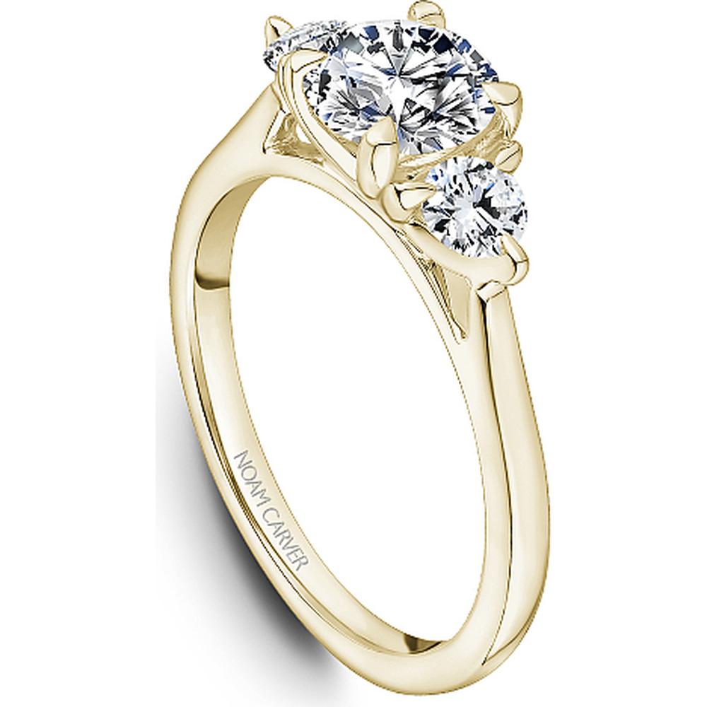Round Cut Diamond Engagement Ring with Three-Stone Setting in Yellow Gold by Noam Carver<em> - Choose Your Center Diamond: 1 to 5 Carats, Sustainable Lab-Grown or Natural Earth-Mined</em>