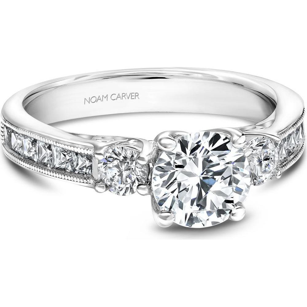 Round Cut Diamond Engagement Ring with Trilogy Setting and Channel-Set Princess-Cut Diamonds in White Gold by Noam Carver<em> - Choose Your Center Diamond: 1 to 5 Carats, Sustainable Lab-Grown or Natural Earth-Mined</em>