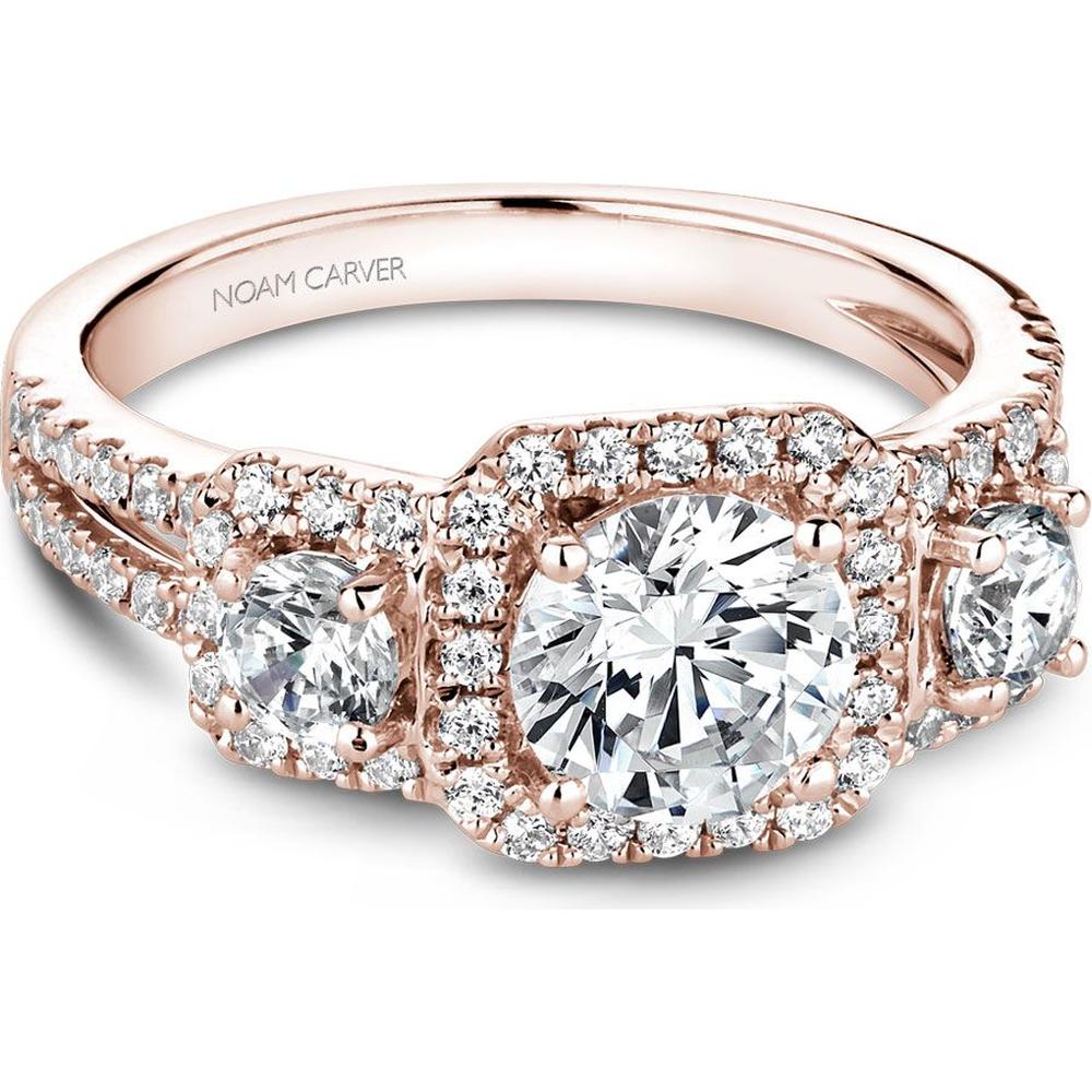 Round Cut Diamond Engagement Ring with Trio Halo and Split Shank in Rose Gold by Noam Carver<em> - Choose Your Center Diamond: 1 to 5 Carats, Sustainable Lab-Grown or Natural Earth-Mined</em>