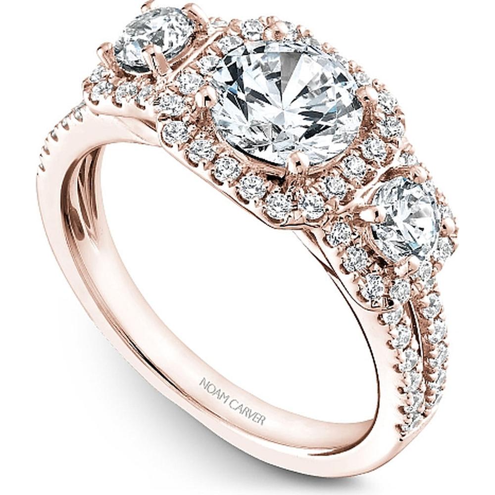 Round Cut Diamond Engagement Ring with Trio Halo and Split Shank in Rose Gold by Noam Carver<em> - Choose Your Center Diamond: 1 to 5 Carats, Sustainable Lab-Grown or Natural Earth-Mined</em>