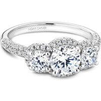 Round Cut Diamond Engagement Ring with Trio of Diamonds and Halos in White Gold by Noam Carver<em> - Choose Your Center Diamond: 1 to 5 Carats, Sustainable Lab-Grown or Natural Earth-Mined</em>