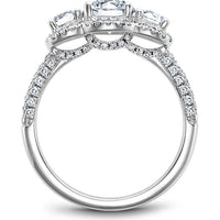 Round Cut Diamond Engagement Ring with Trio of Diamonds and Halos in White Gold by Noam Carver<em> - Choose Your Center Diamond: 1 to 5 Carats, Sustainable Lab-Grown or Natural Earth-Mined</em>