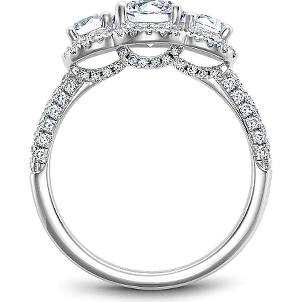 Round Cut Diamond Engagement Ring with Trio of Diamonds and Halos in White Gold by Noam Carver<em> - Choose Your Center Diamond: 1 to 5 Carats, Sustainable Lab-Grown or Natural Earth-Mined</em>