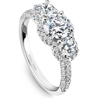 Round Cut Diamond Engagement Ring with Trio of Diamonds and Halos in White Gold by Noam Carver<em> - Choose Your Center Diamond: 1 to 5 Carats, Sustainable Lab-Grown or Natural Earth-Mined</em>