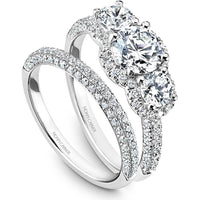 Round Cut Diamond Engagement Ring with Trio of Diamonds and Halos in White Gold by Noam Carver<em> - Choose Your Center Diamond: 1 to 5 Carats, Sustainable Lab-Grown or Natural Earth-Mined</em>