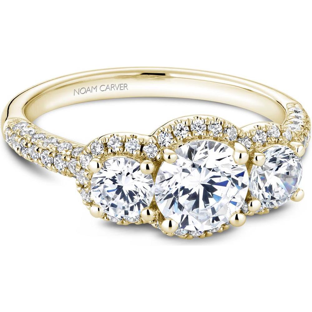 Round Cut Diamond Engagement Ring with Trio of Diamonds and Pavé Band in Yellow Gold by Noam Carver<em> - Choose Your Center Diamond: 1 to 5 Carats, Sustainable Lab-Grown or Natural Earth-Mined</em>