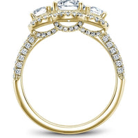 Round Cut Diamond Engagement Ring with Trio of Diamonds and Pavé Band in Yellow Gold by Noam Carver<em> - Choose Your Center Diamond: 1 to 5 Carats, Sustainable Lab-Grown or Natural Earth-Mined</em>