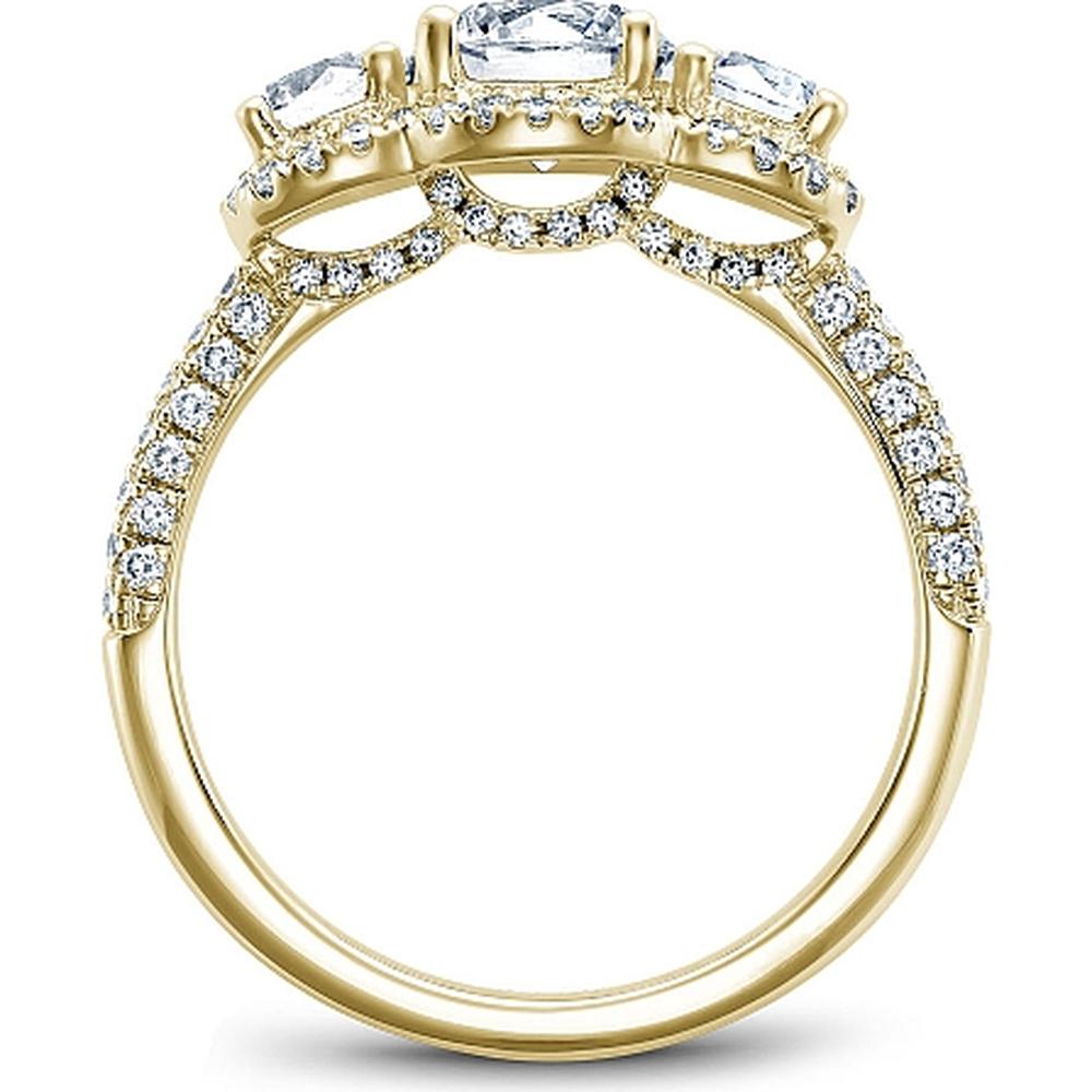 Round Cut Diamond Engagement Ring with Trio of Diamonds and Pavé Band in Yellow Gold by Noam Carver<em> - Choose Your Center Diamond: 1 to 5 Carats, Sustainable Lab-Grown or Natural Earth-Mined</em>