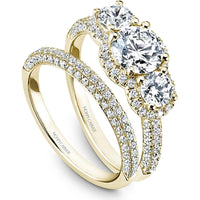 Round Cut Diamond Engagement Ring with Trio of Diamonds and Pavé Band in Yellow Gold by Noam Carver<em> - Choose Your Center Diamond: 1 to 5 Carats, Sustainable Lab-Grown or Natural Earth-Mined</em>