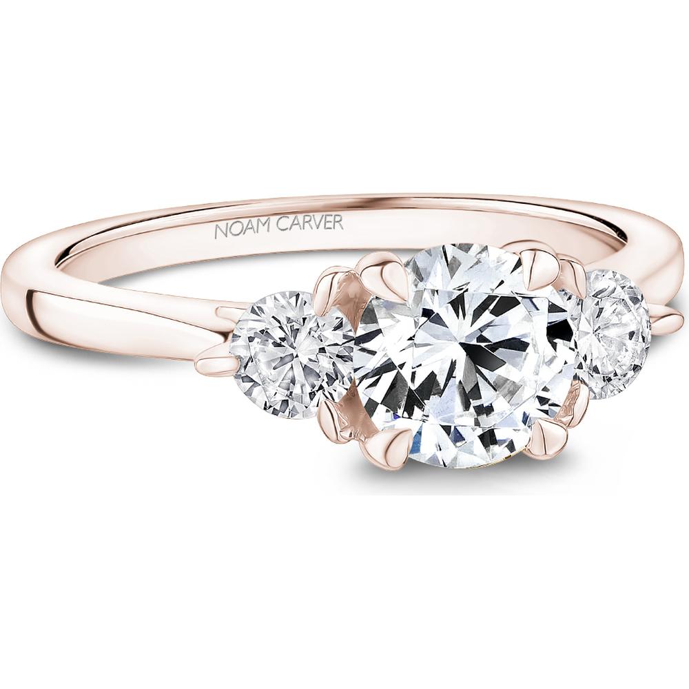 Round Cut Diamond Engagement Ring with Trio of Diamonds in Rose Gold by Noam Carver<em> - Choose Your Center Diamond: 1 to 5 Carats, Sustainable Lab-Grown or Natural Earth-Mined</em>