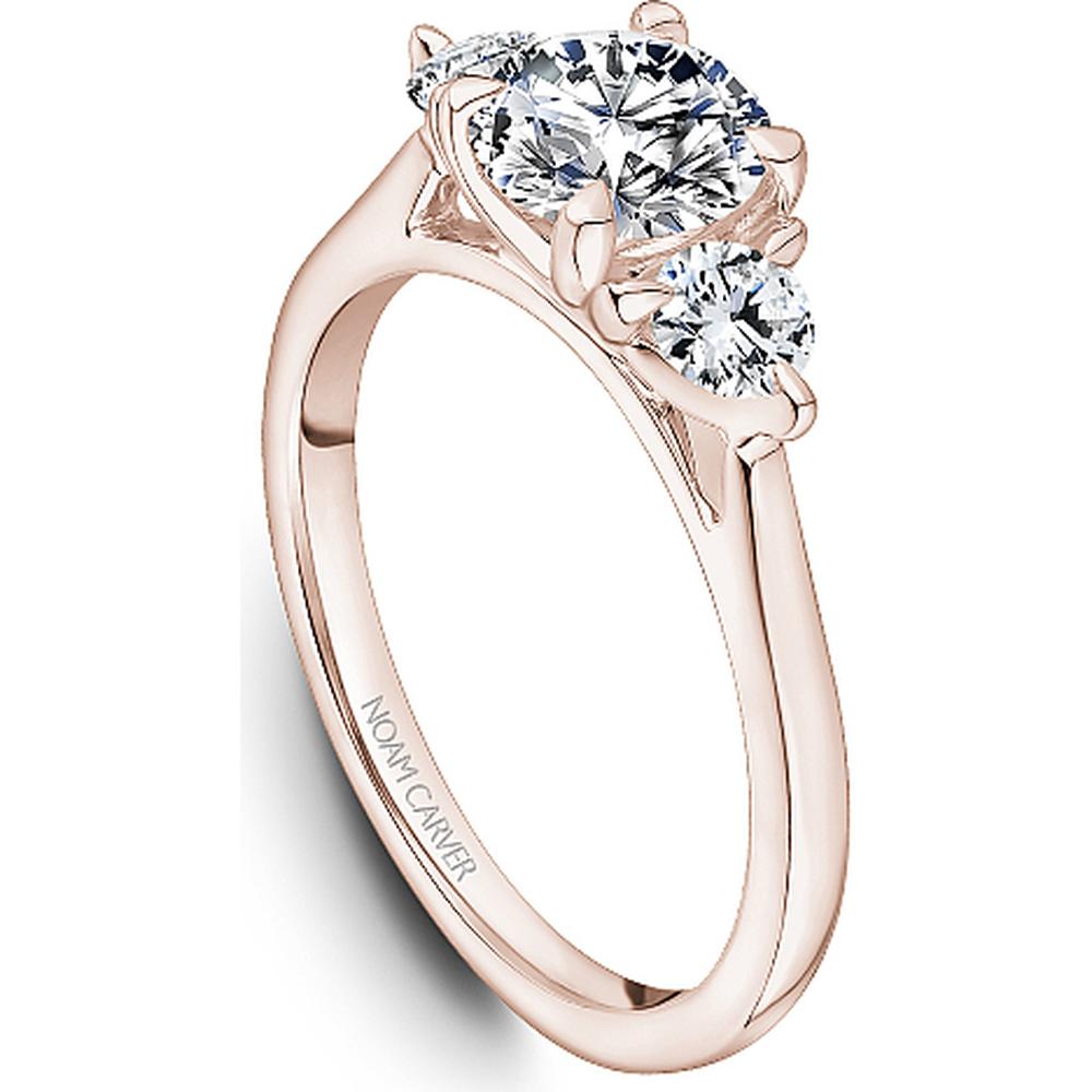 Round Cut Diamond Engagement Ring with Trio of Diamonds in Rose Gold by Noam Carver<em> - Choose Your Center Diamond: 1 to 5 Carats, Sustainable Lab-Grown or Natural Earth-Mined</em>
