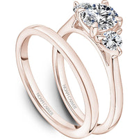 Round Cut Diamond Engagement Ring with Trio of Diamonds in Rose Gold by Noam Carver<em> - Choose Your Center Diamond: 1 to 5 Carats, Sustainable Lab-Grown or Natural Earth-Mined</em>