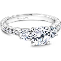 Round Cut Diamond Engagement Ring with Trio Setting and Pavé Band in White Gold by Noam Carver<em> - Choose Your Center Diamond: 1 to 5 Carats, Sustainable Lab-Grown or Natural Earth-Mined</em>